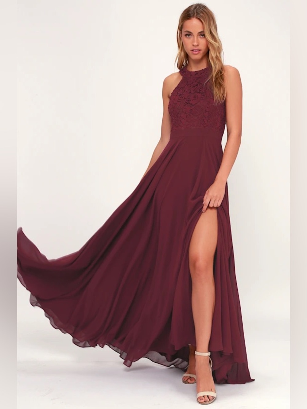 Lulus Elegant Lace Halter Maxi Dress